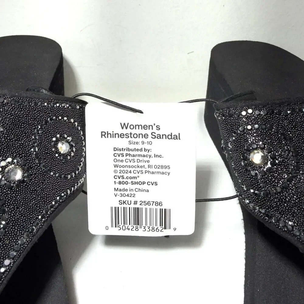 Sun & Sky Women’s Rhinestone Beaded Slip-On Wedge Platform Sandals Black 9-10